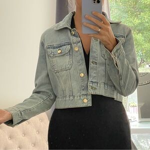 New! Denim Light Blue Cropped Women’s Jacket, Stone Washed size M